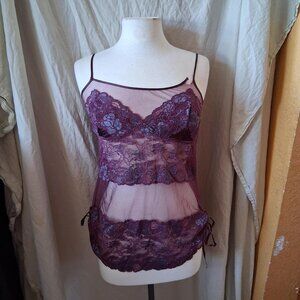 vintage Victoria’s Secret Purple Lace Silk Tank Cami Lingerie Size small